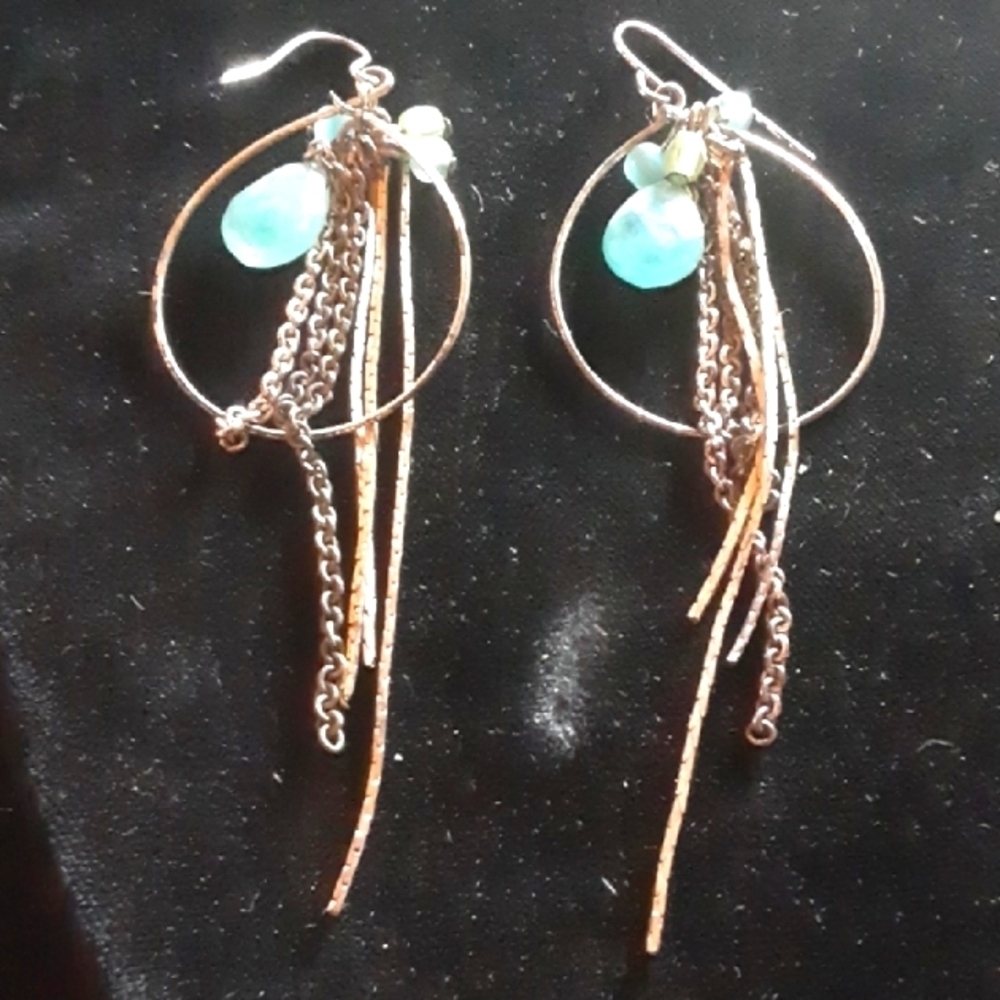 Elegant Silver Tone and Blue Rhinestones Dangle Earrings